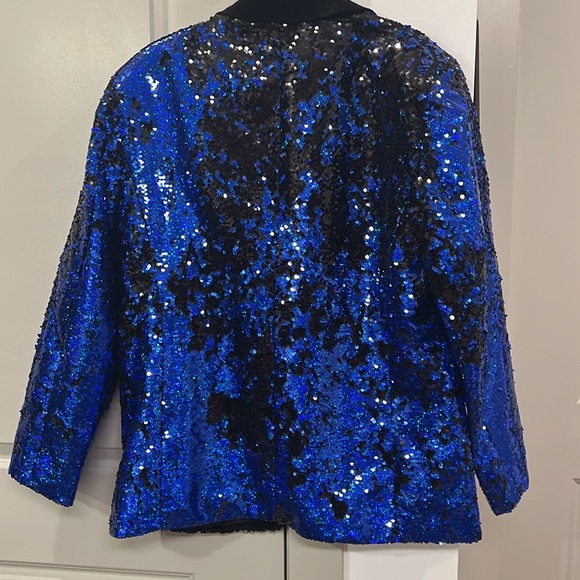NWOT: Unbranded Black & Blue Sequin Suit Blazer - Picture 6 of 9